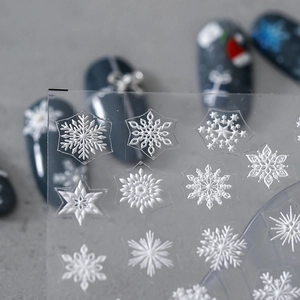 Snowflake Nail Art Stickers 3D Embossed White Blue Winter Christmas Decals Self Adhesive Manicure Decoration