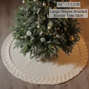 Christmas Tree Skirt Cable Knit Braided Edge Round Acrylic Holiday Decoration Home Ornament Soft Warm Traditional