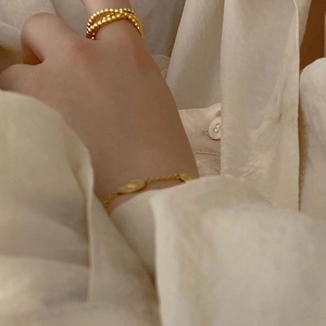 French retro style 925 silver 18K gold plated cross woven ring and gold chain bracelet