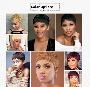 Detailed color chart showcasing multiple shades of human hair pixie cut wigs for women
