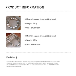 Spécifications détaillées du collier de perles et du bracelet avec dimensions et matériaux