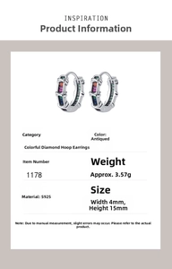 Close-up of S925 silver vintage crossover earrings featuring colorful gemstones