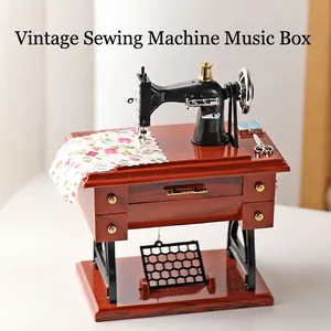 Vintage Sewing Machine Music Box Retro Resin Mechanical Musical Box Desktop Ornament Home Office Decor Birthday Gift
