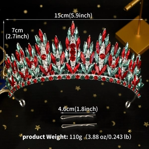 Detail view of crystal crown showing 15cm width and 7cm height with silver rhinestones