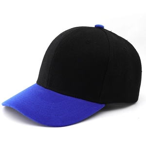 Classic two-tone baseball cap in black and royal blue with a six-panel cotton design