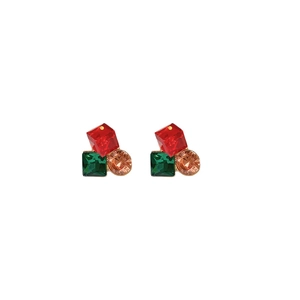 Boucles d'oreilles fleurs en cristal coloré avec pierres rouges vertes et roses en argent