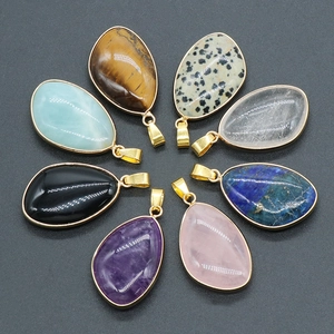 Natural Stone Teardrop Pendant Gold Plated Border Irregular Waterdrop Gemstone Charm For DIY Jewelry Making Necklace