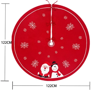 Jupe de sapin de Noël tricotée rouge de 122cm avec motifs Père Noël et flocons de neige