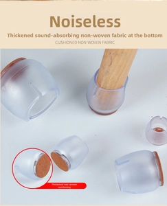 Detail of transparent silicone chair leg protector with thick brown felt bottom pad