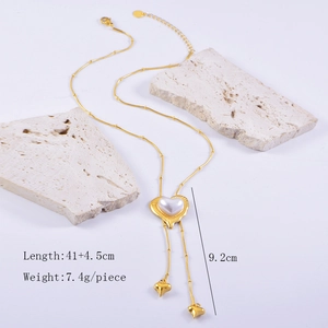 Detailed size specifications for the gold heart pearl tassel necklace with measurements
