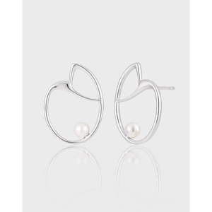 French Simple Geometric Irregular Heart Shaped Stud Earrings With Artificial Pearl And 925 Sterling Silver Earring Post For Women