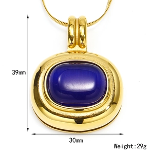 Retro gold snake chain necklace with large oval blue natural stone pendant for women