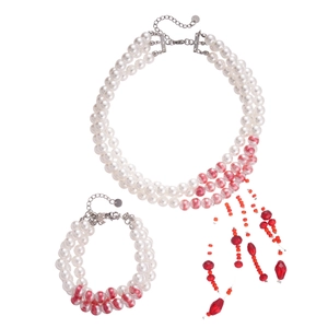 Ensemble collier de perles à trois rangs avec glands rouges et style vintage élégant