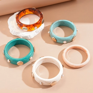 Bracelets rétro en résine avec écaille de tortue, turquoise et détails de nacre marine