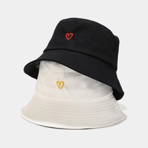 Heart Embroidered Cotton Bucket Hat Sun Protection Casual Summer Outdoor Basin Cap For Women