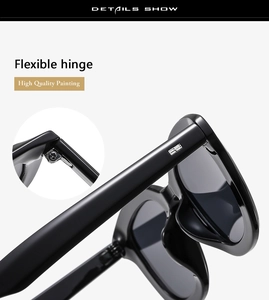 Detail show of flexible hinges and high quality painting on black round frame sunglasses