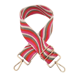 Colorful jacquard woven wide purse strap with pink wave patterns and gold metal buckles