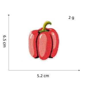 Detailed close-up of red chili embroidery patch with size markers 6.5x5.2cm
