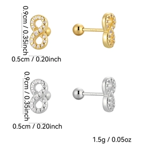 S925 sterling silver infinity earrings with sparkling cubic zirconia in gold and silver