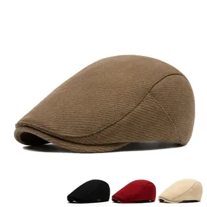 Classic wool blend beret hat for men and women available in four solid neutral colors
