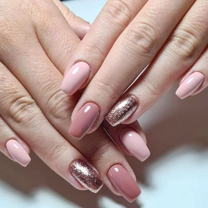 Unghie Finte Rosa Lucido Glitter Oro Rosa Forma Quadrata Arrotondata Copertura Completa Manicure Donna