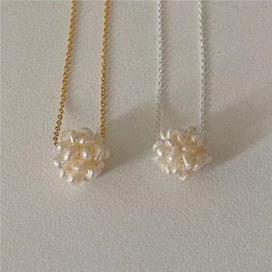 925 Sterling Silver Necklace With Artificial Pearl Cluster Flower Pendant Minimalist French Retro Jewelry For Women