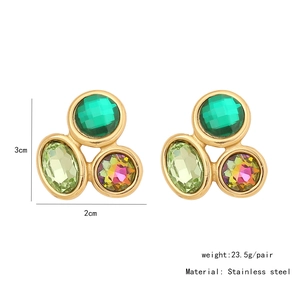 Detailed view of colorful geometric gemstone earrings with size 3x2cm and weight 23.5g specs