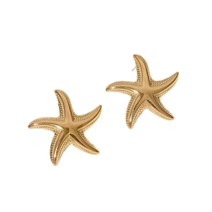 Minimalist gold starfish stud earrings made of stainless steel with textured finish
