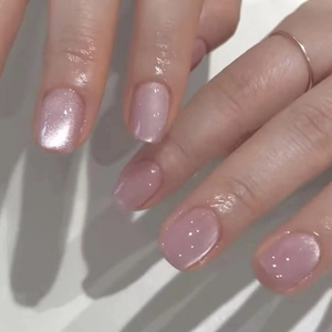 Short Cat Eye Press On Nails Crystal Sparkle Ice Transparent Minimalist Fake Nails Women Manicure Art Decoration