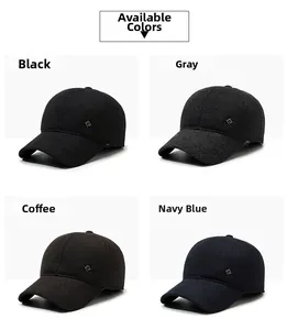 Winter fleece baseball caps in black, grey, coffee and navy blue showing twill texture