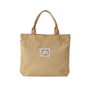 Minimalist canvas tote bag with bear motif and LOVE print for daily office commute