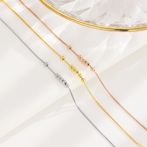 Minimalist 925 silver, gold, and rose gold box chains with polished round bead accents