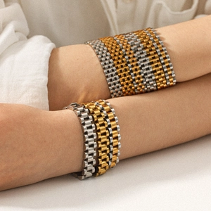 Watch Strap Link Bracelet Stainless Steel Gold Plated Polished Jubilee Chain Geometric Jewelry For Women Elegant Accessory