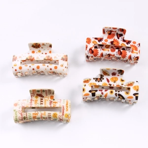 Rectangle Thanksgiving hair claws set featuring turkey and pumpkin fall season patterns