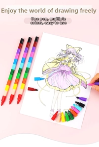 Macro view of stackable colorful crayons with detachable units and a coloring page