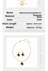 Detail view of gold titanium steel jewelry set showing moon and star pendant size 1.8cm