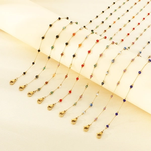 Gold stainless steel necklaces with colorful beads and four-leaf clover charms set