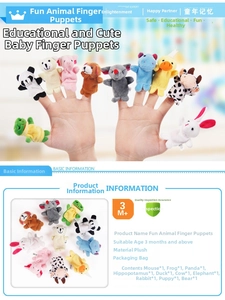 Set of 10 plush animal finger puppets for infants featuring panda and frog characters