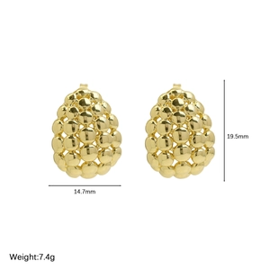 Detailed view of 18K gold teardrop earrings with dimensions 19.5x14.7mm and 7.4g weight
