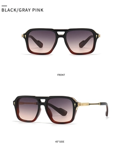 Dual-view of square aviator sunglasses featuring black brown frame and gradient lenses