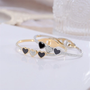 Bracciali a cuore in acciaio inossidabile oro e argento con cristalli e inserti in conchiglia