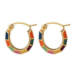 Boucles d'oreilles créoles rétro en émail multicolore plaqué or en acier titane