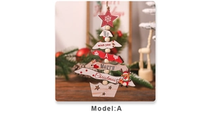 Detail of wooden Christmas tree hanging ornament with reindeer and Santa Claus motifs