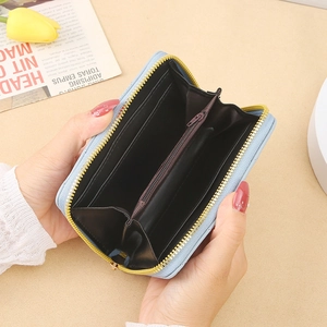 Light blue faux leather women's wallet with multi-card slots and inner zipper pocket