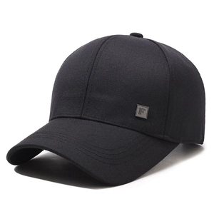 Classic black cotton baseball cap for men featuring a square metal F logo plate on the side