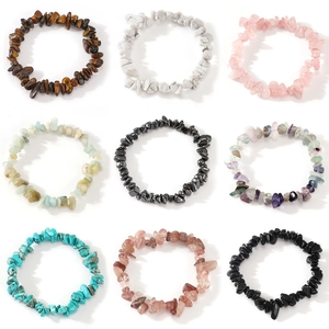 Set of nine irregular natural gemstone stretch bracelets in various polished colors