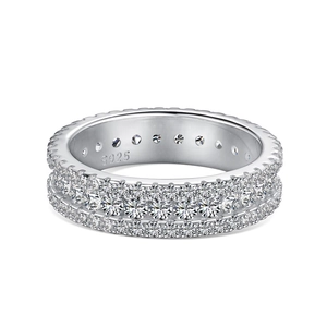Luxurious S925 sterling silver ring featuring double row clear zircon stones in white