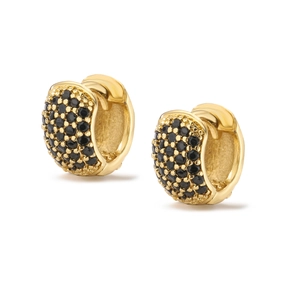 Elegant gold-plated huggie earrings featuring micro-pave black cubic zirconia stones