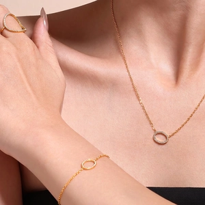 Elegant French Niche Circle Jewelry Set For Women Titanium Steel Zirconia Inlaid 18K Gold Plated Necklace Bracelet Ring