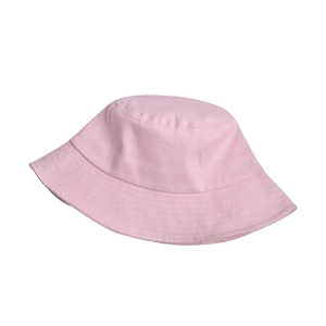 Detail view showing multi-row stitching on pink cotton sun hat brim and fabric texture